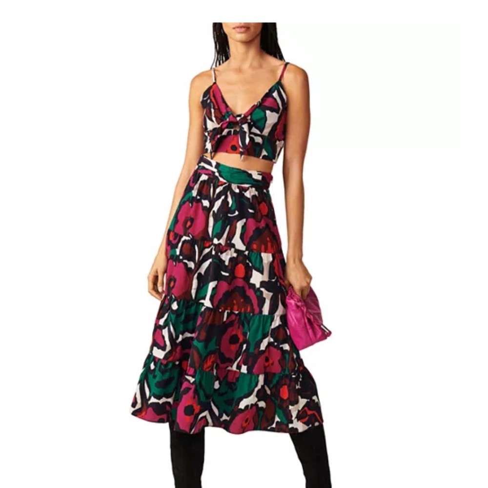 BASH Pila Floral Tie Cropped Tank, XS, fuschia, green, black, & white